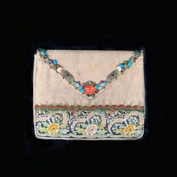Mary Frances Handbags - Mary Frances suede embroidered Asian motif clutch